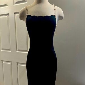Commense Black Midi Dress with pearl straps